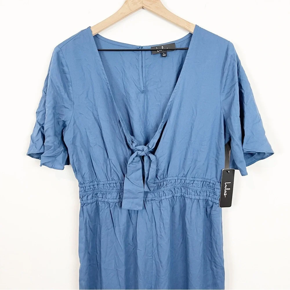 NWT Lulus Here To Love Denim Blue Tie-Front Jumpsuit Size L - Picture 9 of 14